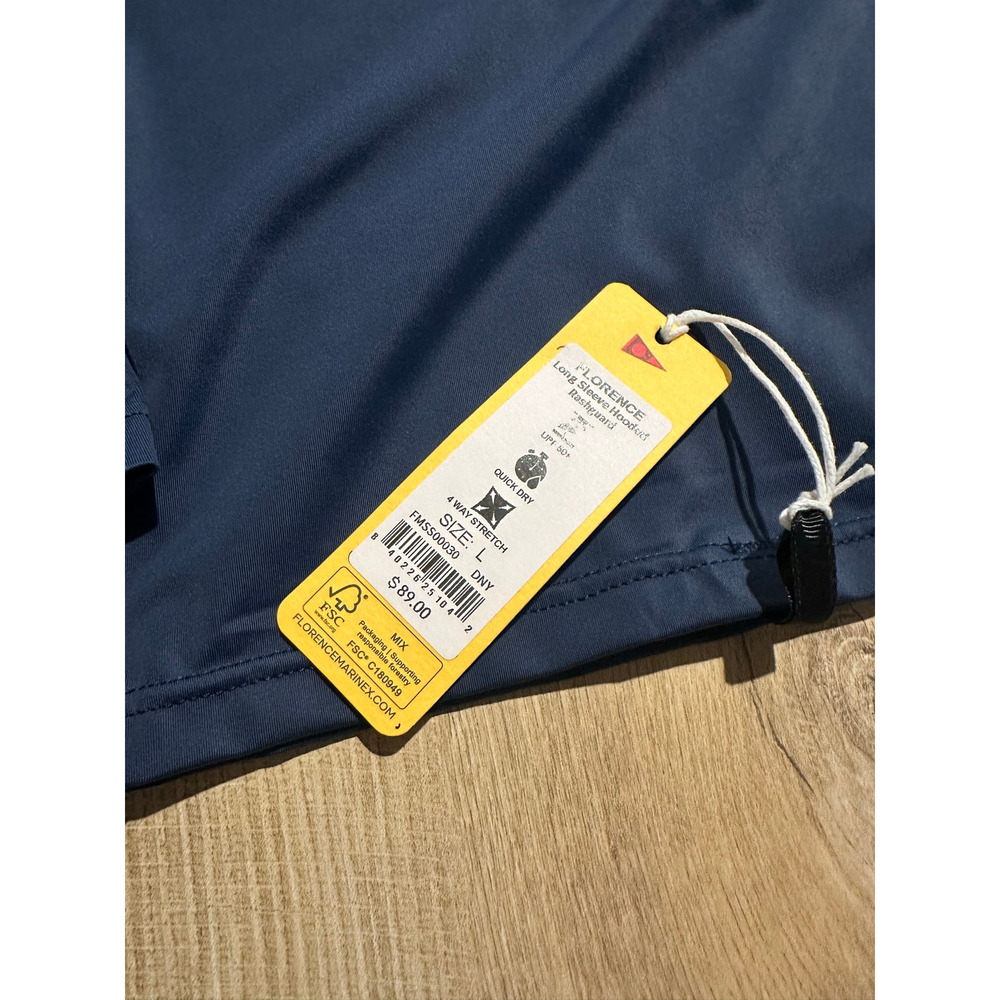 Florence Marine Long Sleeve Hooded Rashguard Navy L NEW - Picture 2 of 9